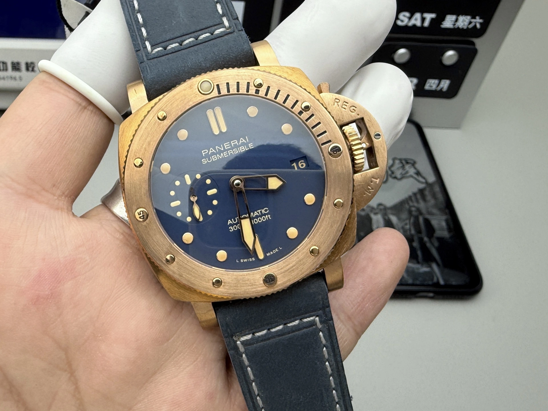 CBD Factory Panerai Submersible 42mm Blue Dial Luminous Hour Markers and Dots Bronze Bezel(PAM01074) 1:1 Super Clone – DDP.900 Movement EasyMatch 408